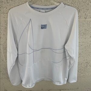 Nike White and Blue Graphic Long Sleeve